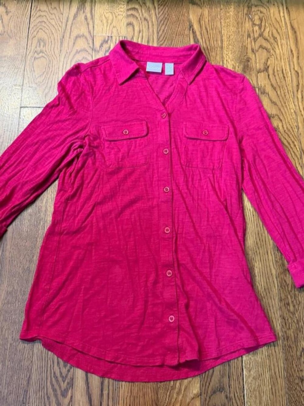 Chico's pink button up shirt with 3/4 sleeves. Size: 0 #chic #feminine